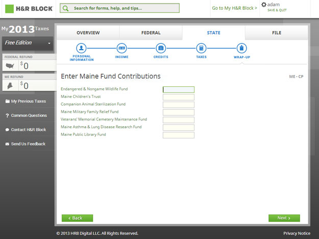 H&R Block Voluntary Contributions Step two