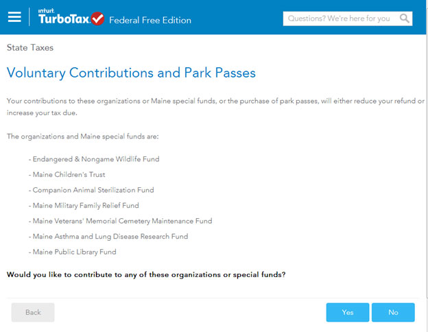 TurboTax part one of voluntary contributions