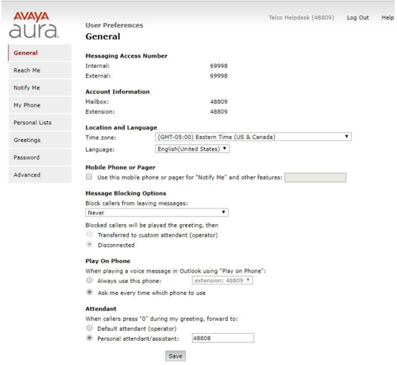 avaya user preferences