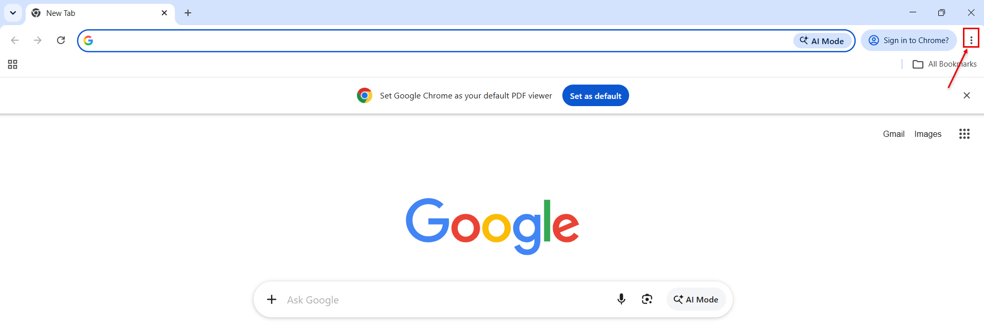 Chrome three dot Menu