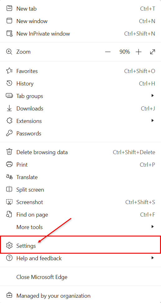 Settings for Edge