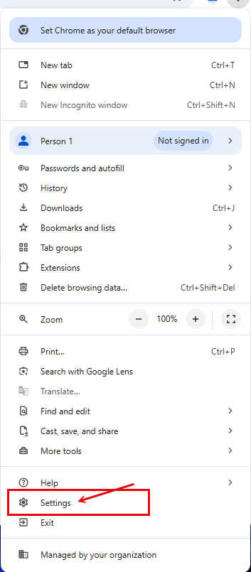 click on Chrome settings