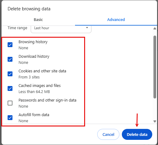 click Clear data option