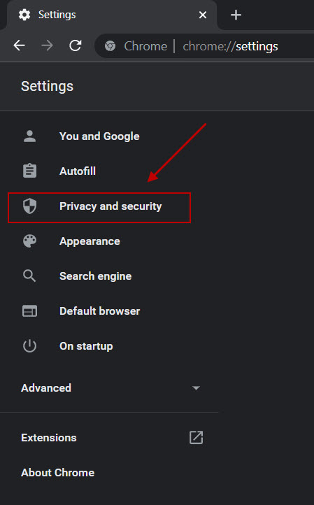 click on Chrome Privacy and Security option