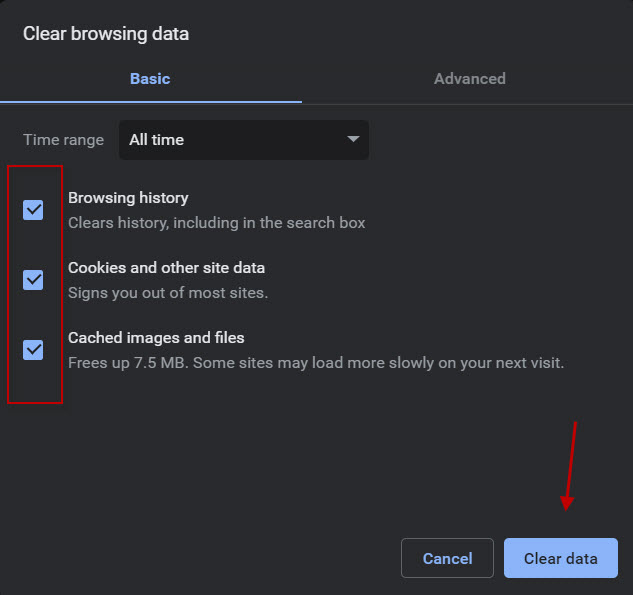 click Clear data option