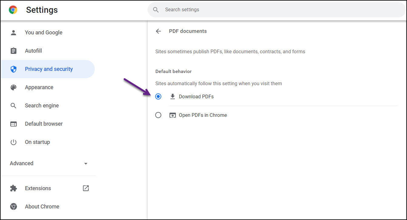 PDF settings in Chrome browser image 6