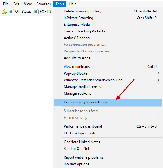 compatibility view settings