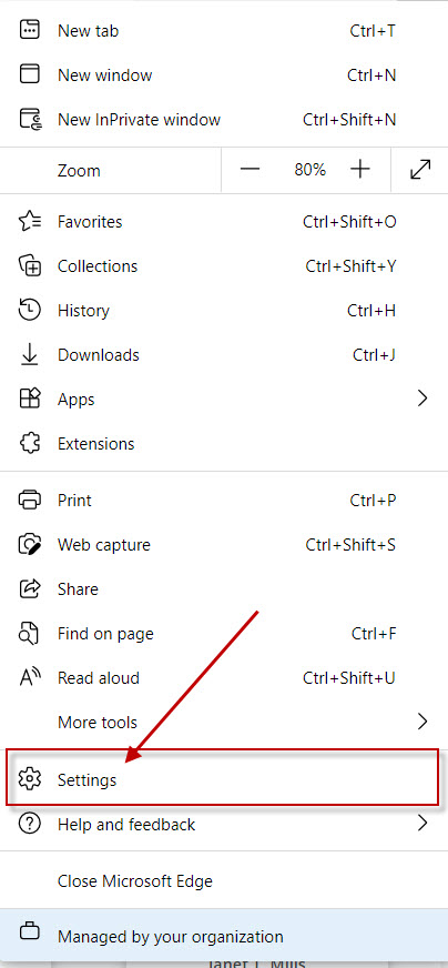 Click on settings for Edge