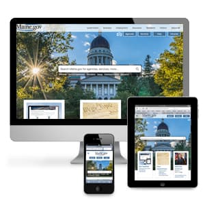 Mobile phone displaying Maine.gov mobile website