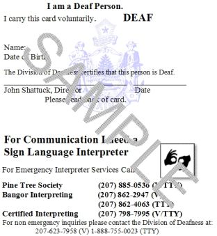 Front and Back of Deaf Identification card