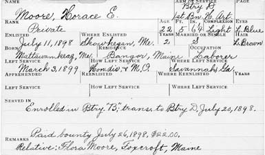 Service Record Card for Horace E. Moore