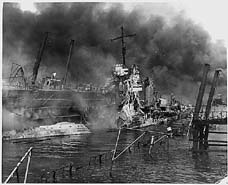 USS Shaw burning at Pearl Harbor