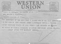 Telegram from Secretary of War to Marion Proctor