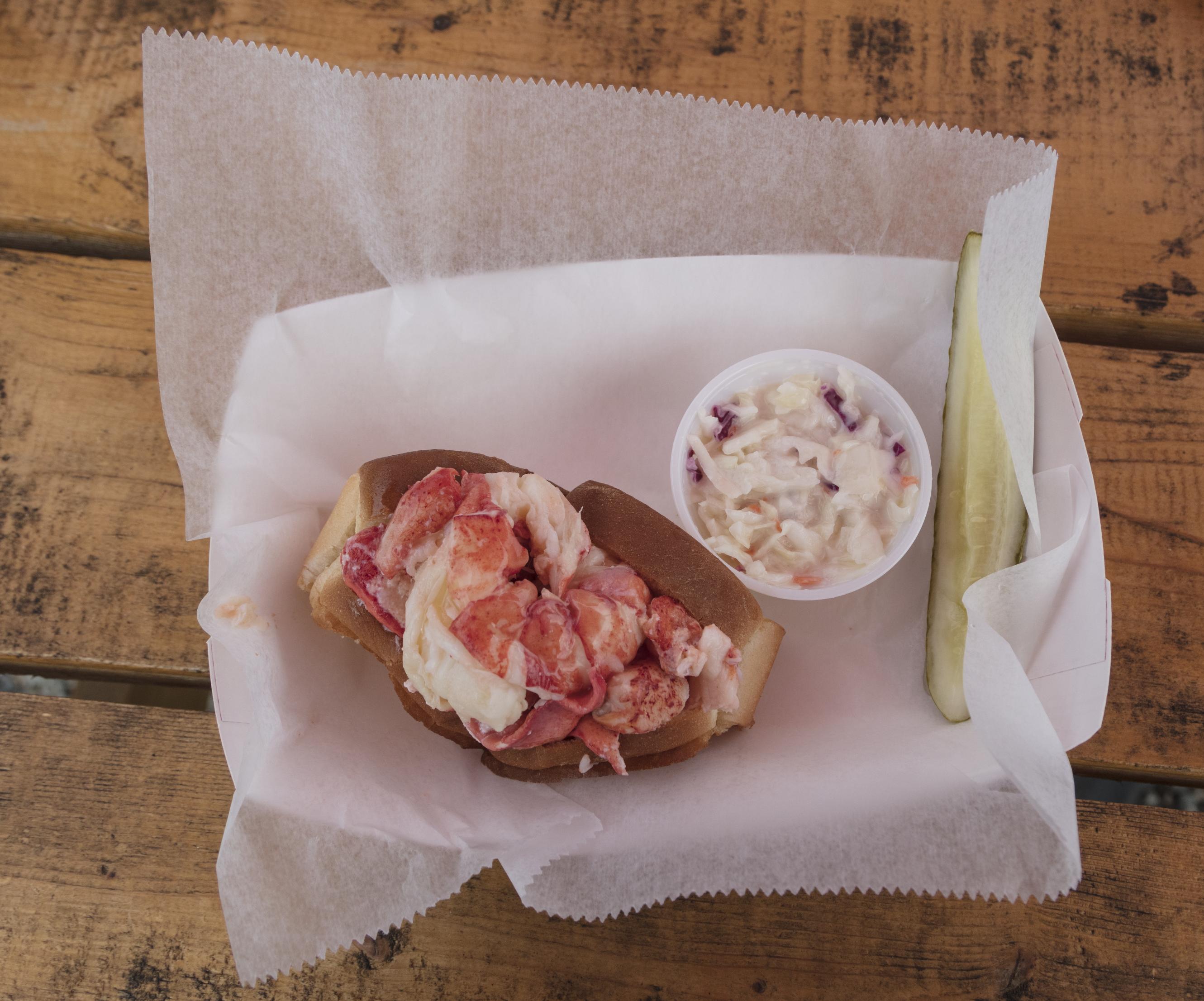 Overhead shot of lobster roll platter in a tray