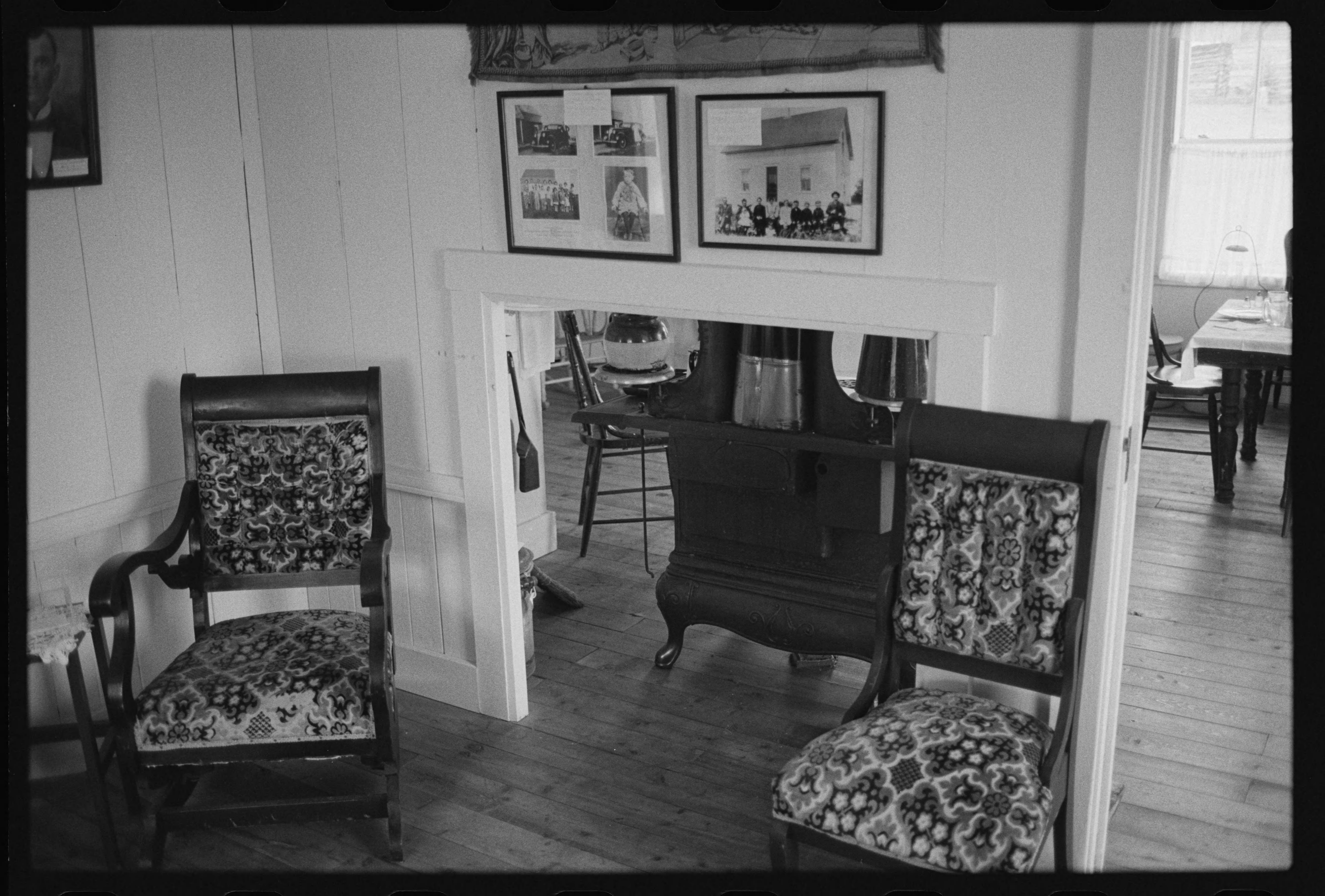 Old chairs in a living room in black and white