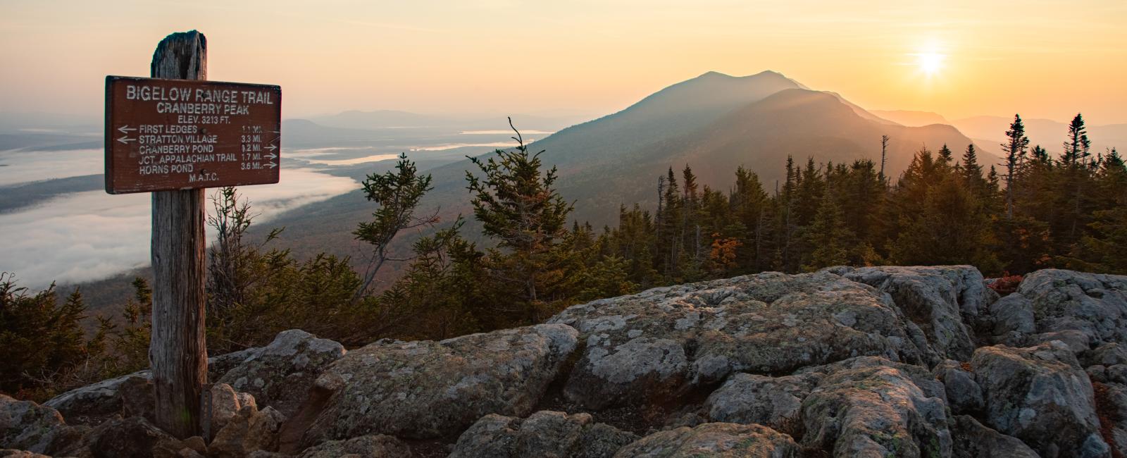 Appalachian trail sign on Mount Katahdin