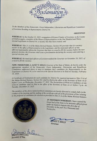 Lewiston 2026 Special Election Proclamation