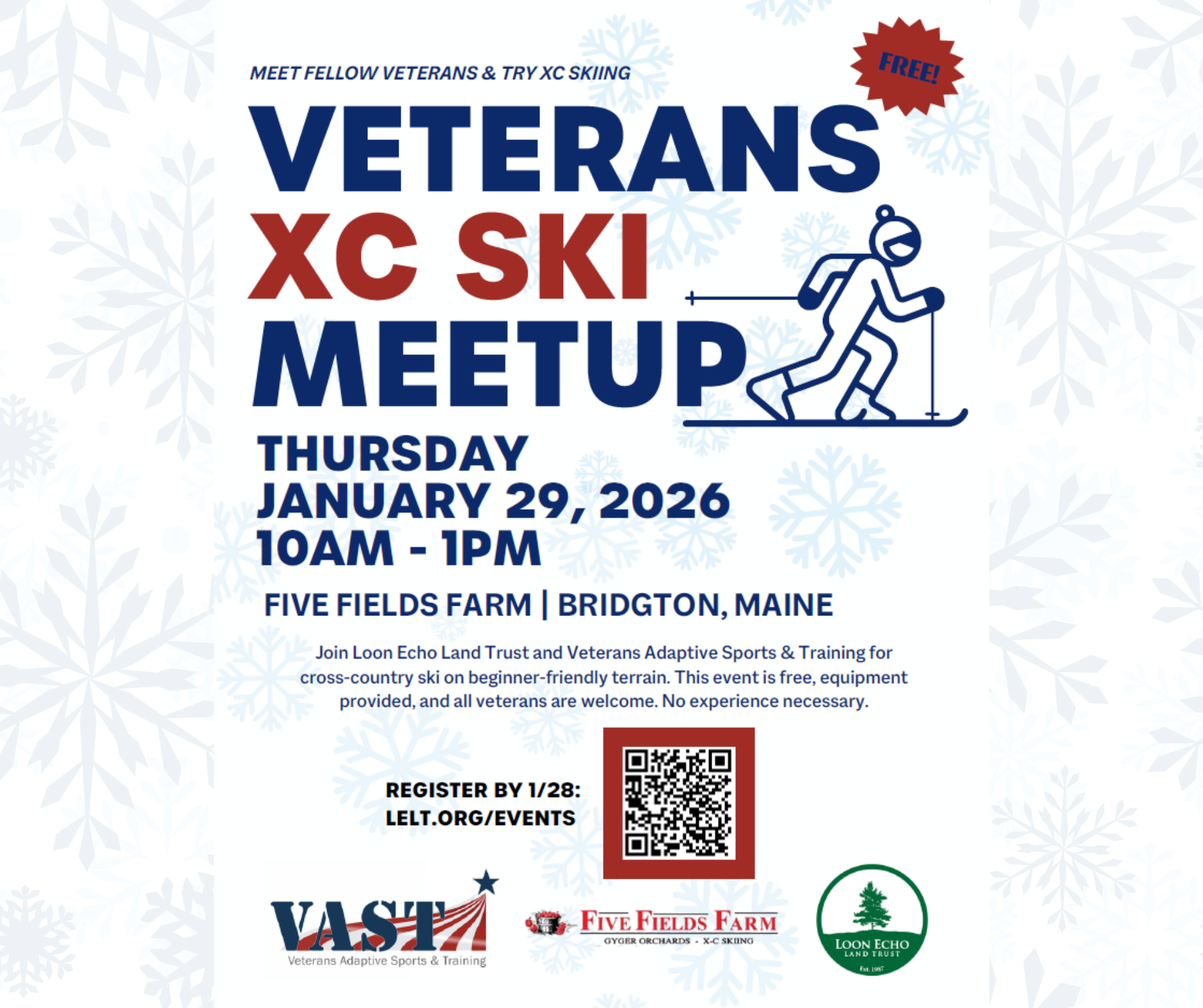 Veterans XC Ski Meetup Flyer